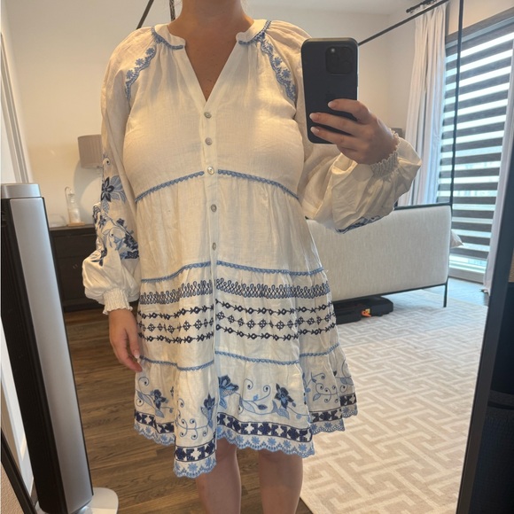 Hale Bob White and Blue Long Sleeve Dress - Picture 1 of 4